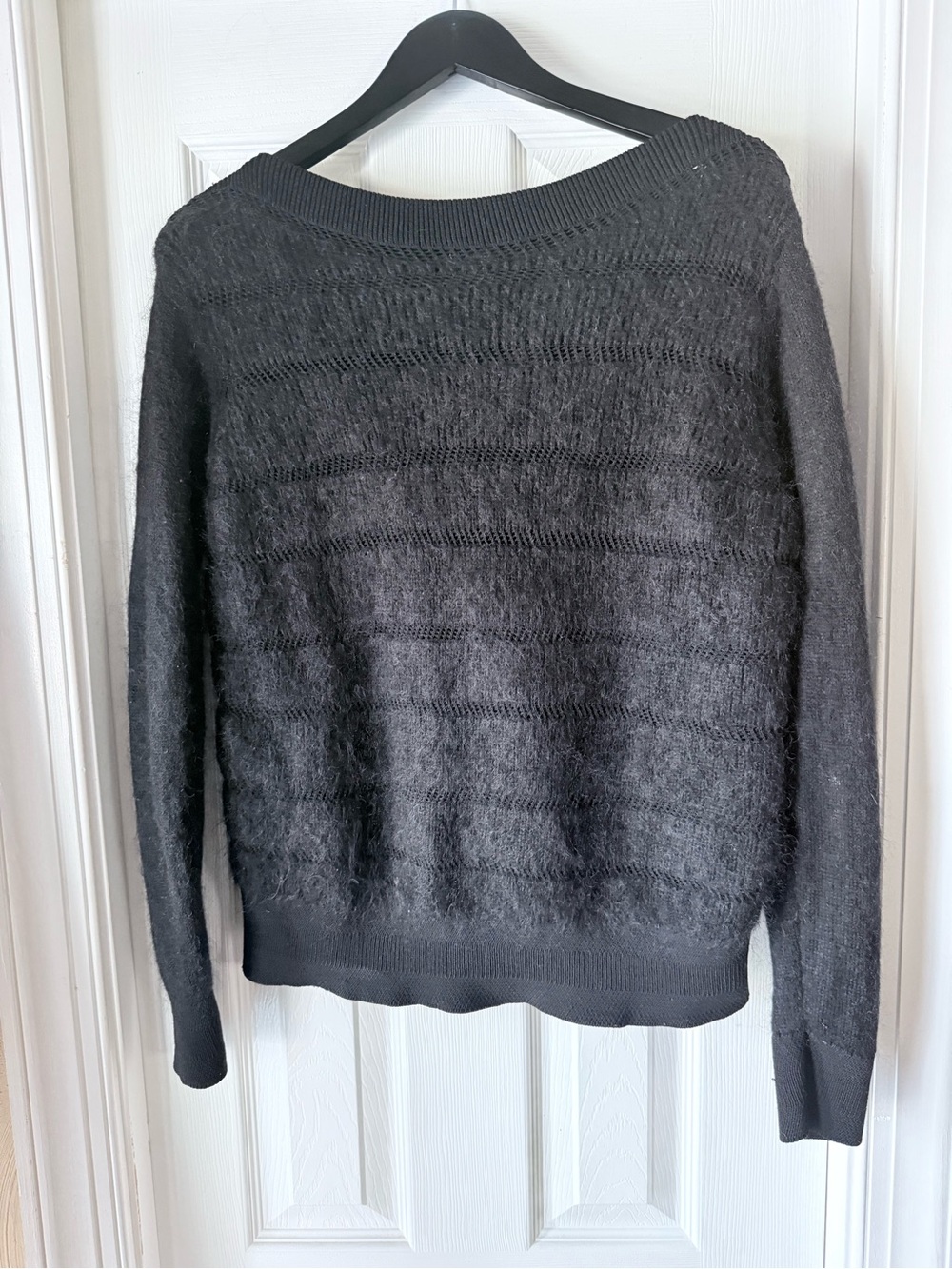 Armani Exchange Charcoal Black Fuzzy Crewneck Sweater